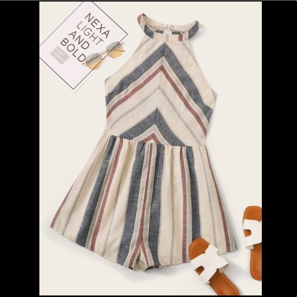 Striped halter romper